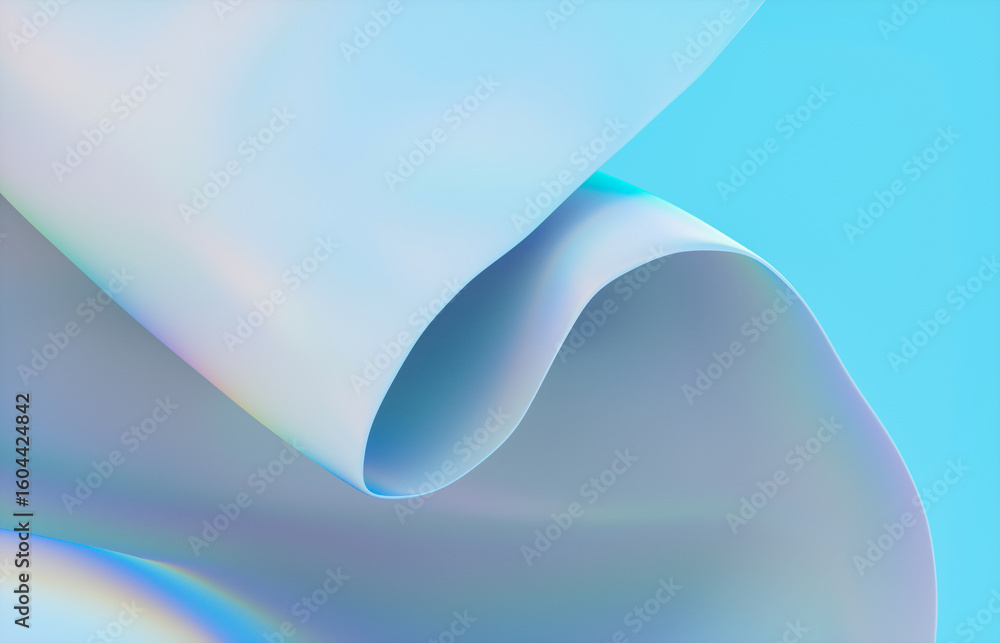 Poster abstract background with holographic iridescent satin fabric in pastel color – 3d rendering