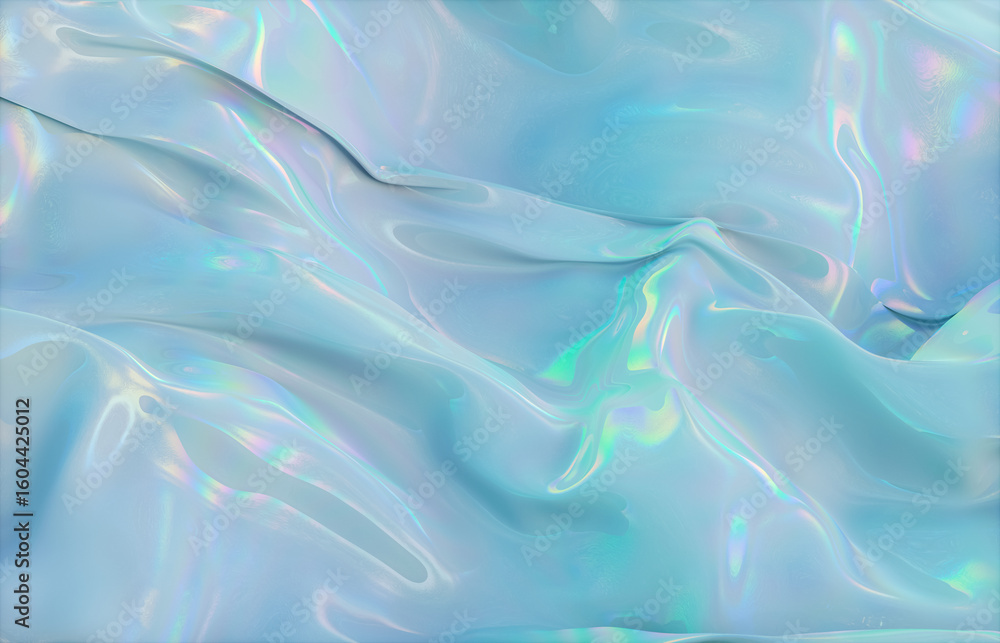 Poster abstract background with holographic iridescent satin fabric in pastel color – 3d rendering