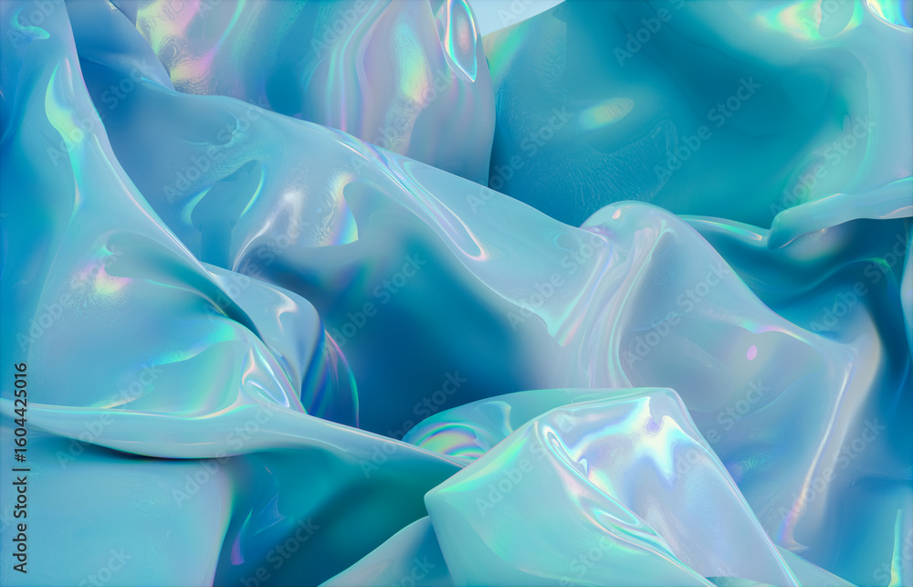 Poster abstract background with holographic iridescent satin fabric in pastel color – 3d rendering