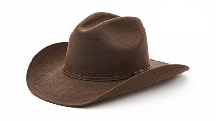 Single brown hat styled as a cowboy hat on white
