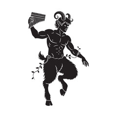 Mischievous Pan digital black silhouette, showcasing his distinctive and playful form &ndash; Pan silhouette &ndash; Pan Vector &ndash; Silhouette of Pan &ndash; Greek god vector

