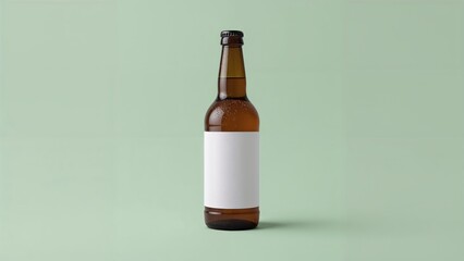 Craft beer template featuring a blank bottle on fresh hops background, ready for your design