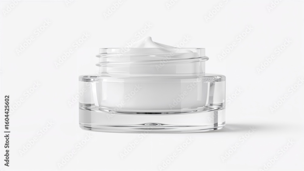 Poster empty transparent cream jar on white background with clipping path for product design