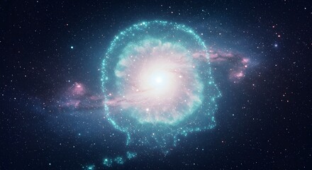 Fototapeta premium Spiral galaxy glowing with blue energy in space