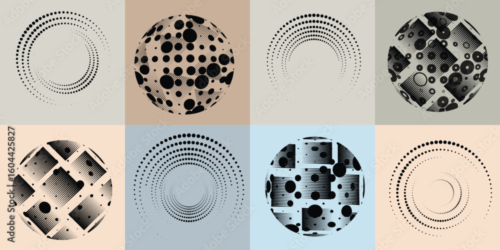 Fototapete lines and dots in circle form .rotate rounded shape vector .rotating dots form a circle .rotating an
