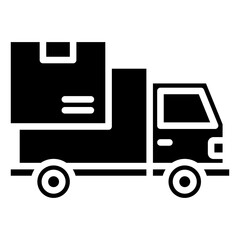 Delivery Truck Glyph Black Silhouette Icon Vector Design - Truck carrying boxes, representing shipment, goods transport, or logistics operation