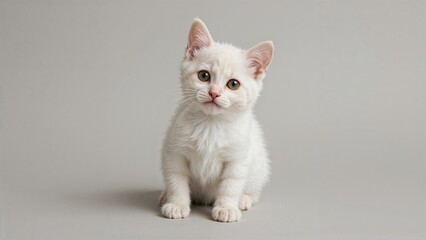 Young cat seated, eyes lifted, set against a neutral scene.