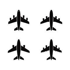 A black airplane with two wings icon vector set