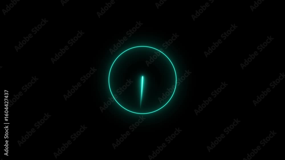 Fototapete glowing neon sign clock icon animation on circle timer timekeeper analog clock 24 hour day fast spee