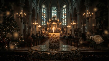 Illuminated Candle in a Spiritual Venue