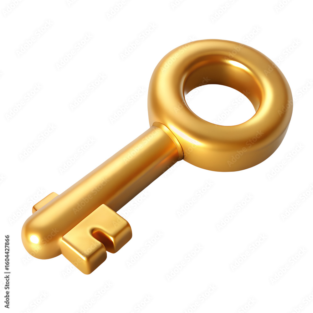 Poster a gleaming golden key with a rounded bow and a cut bit presented against a clean transparent backgro