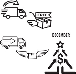 Free shipping vector – December marketing design, holiday sale banner, winter promo label, gift delivery icon, online shopping offer, festive retail ad, trendy e-commerce campaign illustration