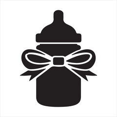 Obraz premium Black silhouette of a baby bottle with a ribbon bow