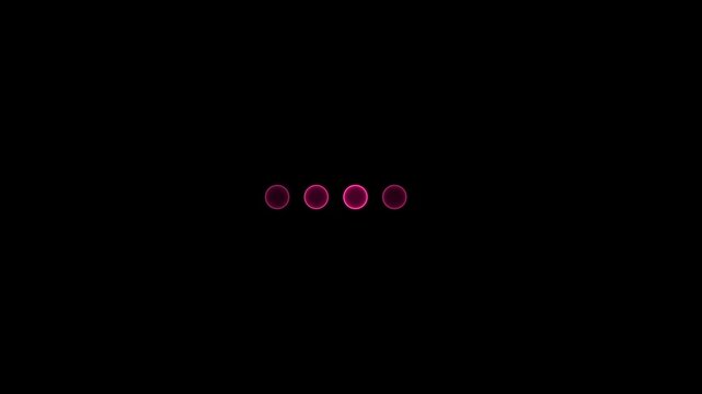 Glowing neon Animated 4 dots blinking preloader. Ellipsis. Waiting process . simple circle bigger and neon circle fade for loading animation, looping 4 dots