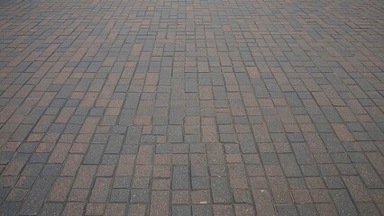 Road paved with brick blocks, paver bricks used for paths, driveways, and patios, empty textured floor in perspective