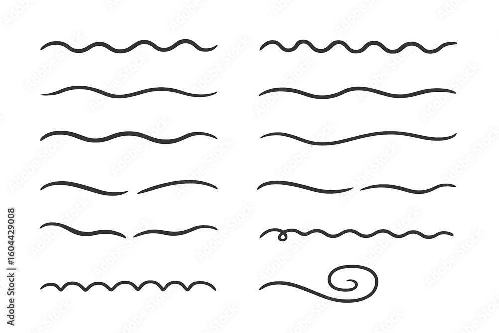 Poster wavy line vector set. abstract waves and decorative underline curves. hand drawn swirl elements for 