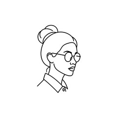 Minimalist Line Art of Woman  Hairstyle and Glasses Smart Girl Logo