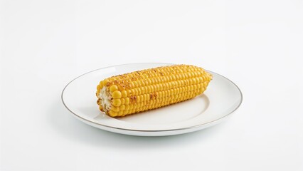 Corn boiled and served on an enamel dish with a white backdrop
