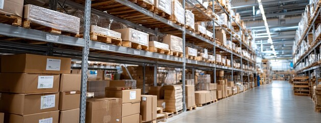 Forklift truck transporting wooden pallets in a warehouse setting for logistics and cargo operations in a busy industrial area