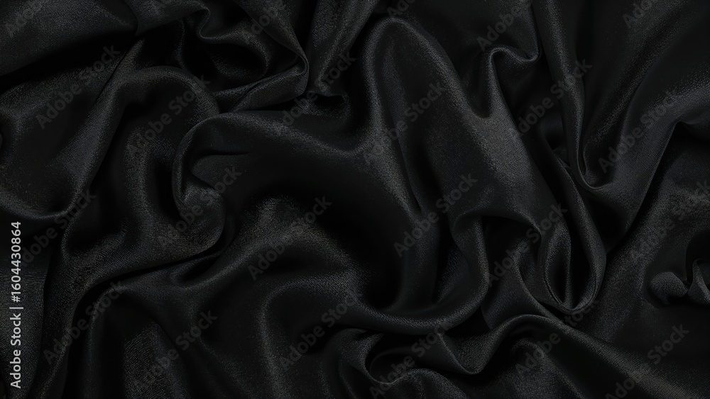 Poster glossy black fabric with soft waves creating an elegant texture