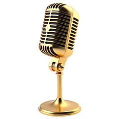 Fototapeta premium A shiny golden vintage microphone on a isolated on transparent background