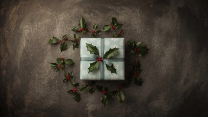 Box on a dark chalk surface. Aerial shot with blank area for message