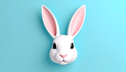White rabbit head on light blue background