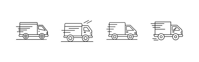 Minimalist Delivery Van Icons  Fast Courier Line Vector Set

