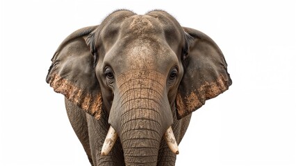 Complete frontal view of an elephant against a white backdrop