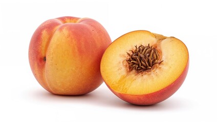 Fresh Peach Isolated Against a Clean White Background with Clipping Path