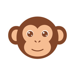 Adorable flat design monkey head illustration with big round eyes and a friendly smile.