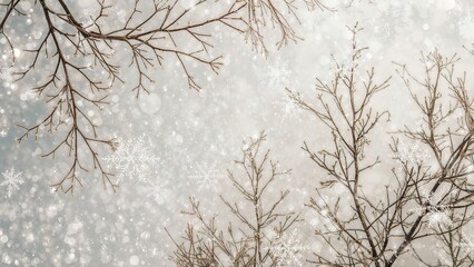 Abstract frozen branches and plants enveloped by winter snow