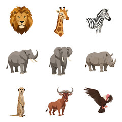 Stylized geometric vector illustrations of various African safari animals.
