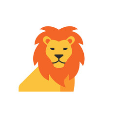 Stylized flat design lion icon with a vibrant orange mane and golden yellow face.