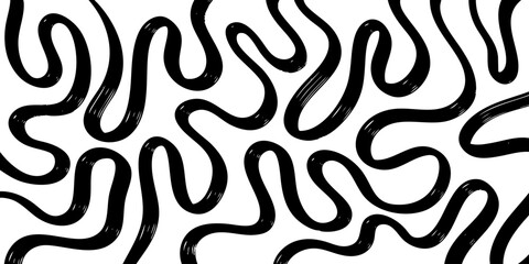 abstract pattern featuring bold, black wavy lines on a clean white background. This minimalistic design is perfect for backgrounds, wallpapers, textiles, packaging, and modern graphic design projects.