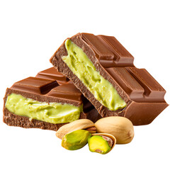 delicious slices of chocolate with pistachio cream filling isolated over white (transparent) background