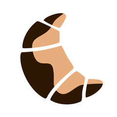Minimalist croissant icon with abstract geometric segments in brown and beige. background. Bakery and pastry concept.
