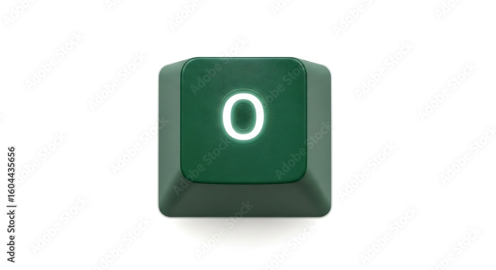 Poster close-up of a green computer keycap with the number 0