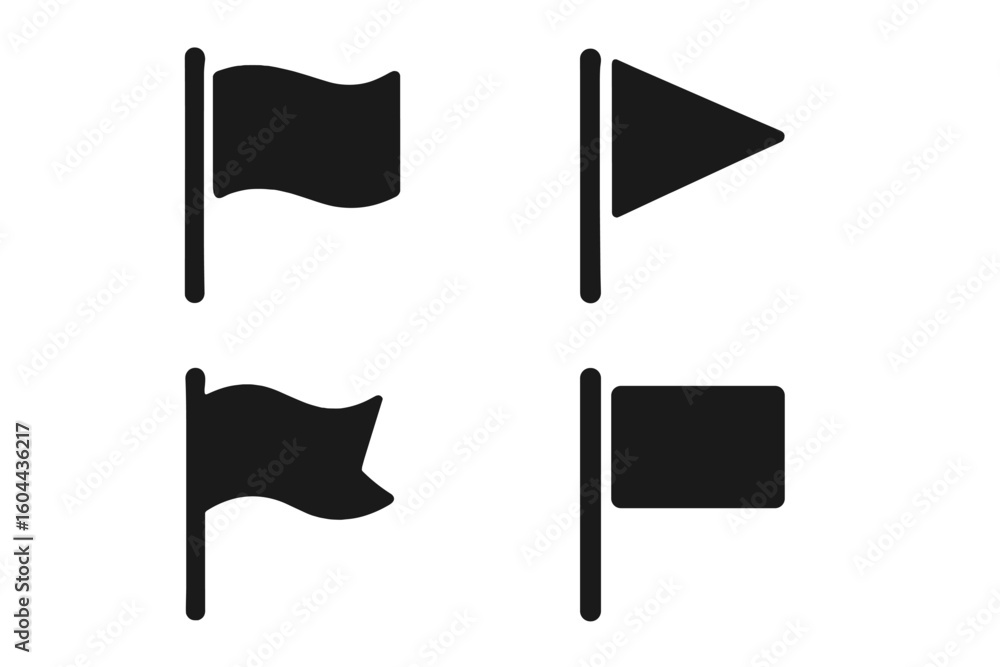 Poster set of black flag icons. vector symbols for location, map pin, or destination mark. simple minimal p