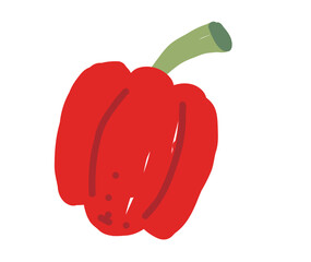 Hand-drawn red bell pepper with green stem cartoon doodle style. Vegetarian food and garden harvest concept.