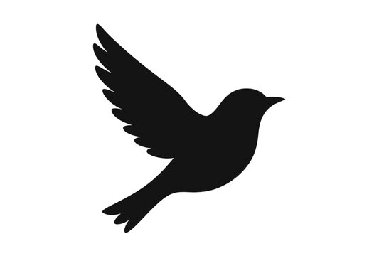 Flying bird silhouette vector icon. Dove of peace or pigeon symbol. Graphic illustration for freedom, hope, and nature concept. Isolated black animal shape design element.