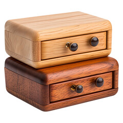 Two wooden desk organizers with drawers, isolated on fully transparent png background