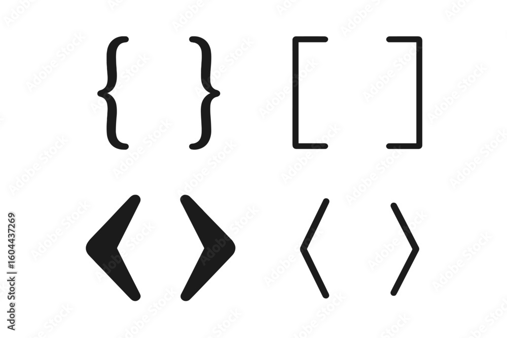 Aufkleber bracket icon set with curly, square, and angle braces. vector illustration of punctuation and typogr