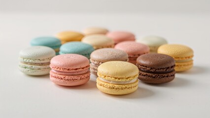 Macro photography of assorted French macarons