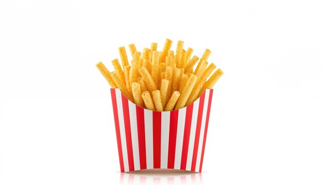Potato sticks placed inside a striped packaging