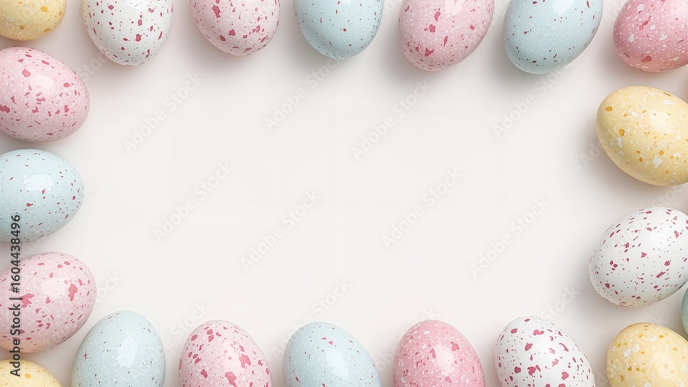 Aufkleber isolated background featuring a frame made of speckled easter eggs with space for text.