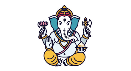 Naklejka premium Ganesha illustration adorned with vibrant colors symbolizing fortune and overcoming obstacles artwork in vector format isolated on a plain white