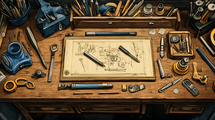 Vintage wooden house detail with old tools and metal equipment