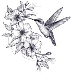 Celestial illustration of Hummingbird with Flowers hummingbird drawing flowers.