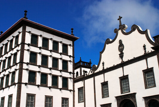 Fototapeta Portugal, Azores Islands, Ponta Delgada, the capital of Sao Miguel Island. Facades of the Esperanca Convent and chapel.